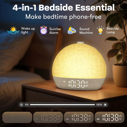 Wake up Light Sunrise Alarm Clock Timer 30 White Noise Sound Machine Dimmable RGB Night Lights Sleep Aid Snooze Ideal for Gift